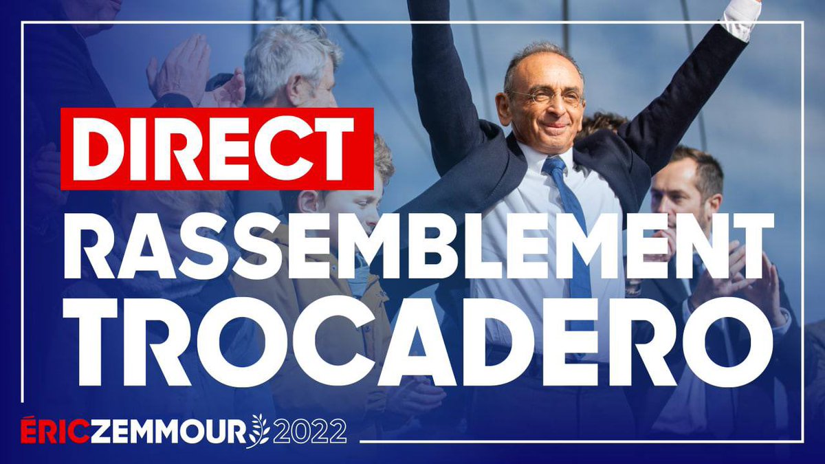 ZemmourEric's tweet photo. 🔴 Suivez en direct mon grand rassemblement au Trocadéro !

Regardez sur YouTube : https://t.co/yGYmB23Mqp

#ZemmourTrocadéro https://t.co/XhN5Z9f04Q
