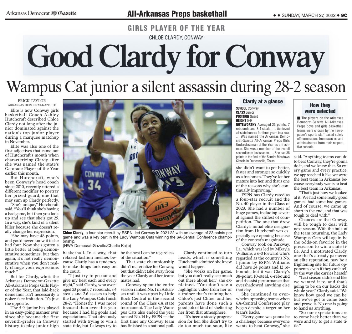 Congratulations <a href="/chloeclardy13/">Chloe Clardy</a> on being named <a href="/AllArkansasPrep/">All Arkansas Preps</a> Player of the Year!🚾🏀