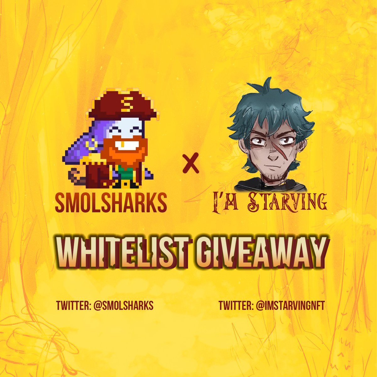 😋 COLLAB GIVEAWAY 😋

Our hungry friends over at <a href="/ImStarvingNFT/">I'm Starving (🍜, 🍣)</a> have offered us 10 WL spots to giveaway. 

 - Retweet and like 🔁❤️
 - Follow <a href="/ImStarvingNFT/">I'm Starving (🍜, 🍣)</a> &amp; <a href="/smolsharks/">Smol Sharks | PvP Arbitrum NFT Game</a>  🐾
 - Join their discord at discord.gg/ImStarving

Winners will be announced in 24 hours, good luck!