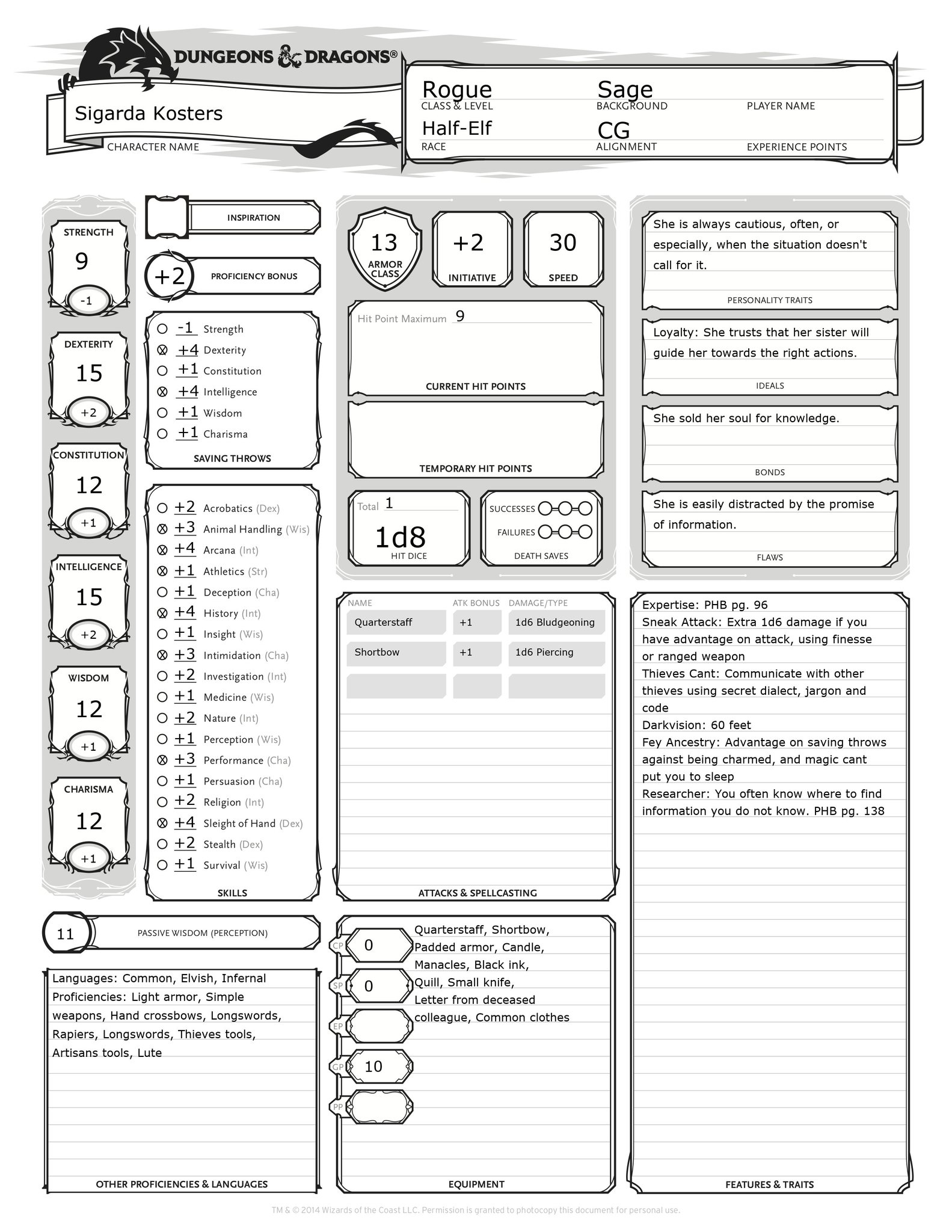 D&D Rogue Character Sheet -  Portugal