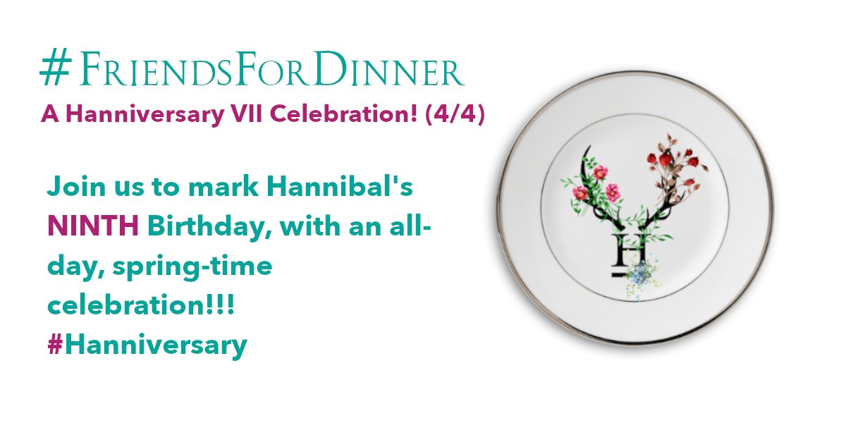 FannibalMovemnt's tweet photo. ON MONDAY, 4/4, #HANNIBAL TURNS 9 AND #FANNIBALS WANT TO CELEBRATE!!!
In order to honor every part of our show on its #Hanniversary, join all your #FriendsForDinner as we embark on a spring feast! Feel free to celebrate next weekend/whenever is good!
DINNER MENU IN THE THREAD! https://t.co/SeFf6S0msC