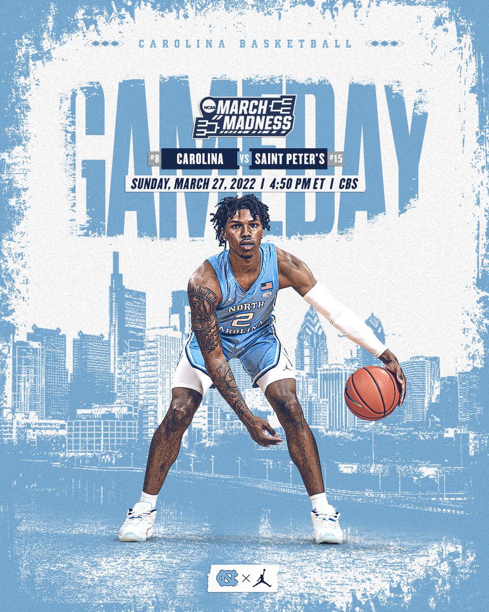 UNC_Basketball's tweet photo. 𝐈𝐓'𝐒 𝐆𝐀𝐌𝐄𝐃𝐀𝐘!

🆚 Saint Peter's
⏰ 4:50 PM ET
📍 @wellsfargoctr
📺 CBS

#CarolinaFamily | #MarchMadness https://t.co/ECKjrxyZvb