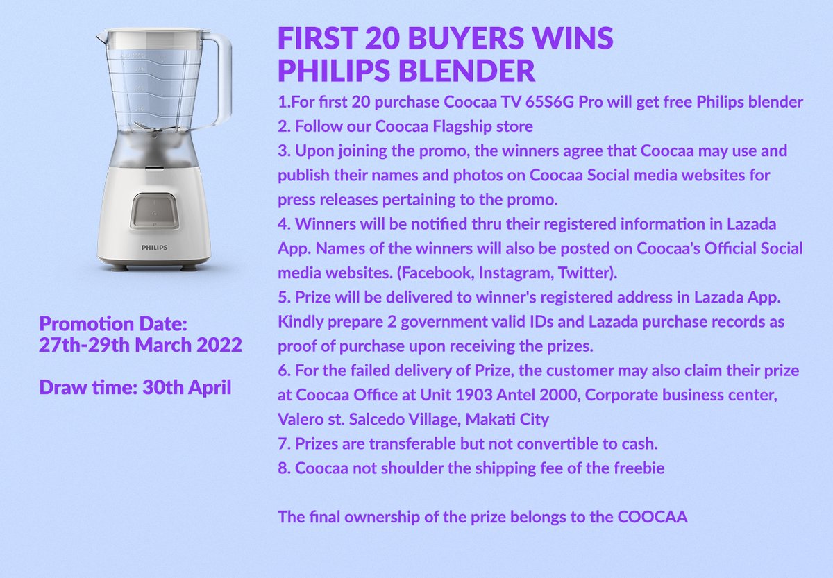 CoocaaPh's tweet photo. Here's how you can get your Exclusive Freebies! 🎁

Shop here to get 50% OFF from March 27 to 29:
📍https://t.co/7OJszzvcLu
📍 https://t.co/rU6yu5ddTd

#coocaaph #playinyourstyle #refineyourhome #lazmall #LazadaPH #LazadaBirthdaySale #EYELOVEYOU https://t.co/IJWqwCqq7T
