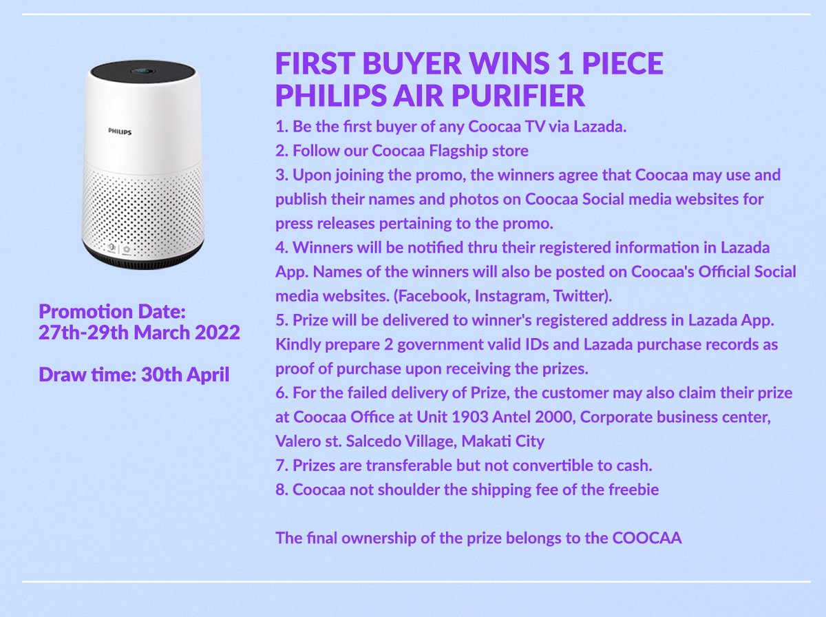 CoocaaPh's tweet photo. Here's how you can get your Exclusive Freebies! 🎁

Shop here to get 50% OFF from March 27 to 29:
📍https://t.co/7OJszzvcLu
📍 https://t.co/rU6yu5ddTd

#coocaaph #playinyourstyle #refineyourhome #lazmall #LazadaPH #LazadaBirthdaySale #EYELOVEYOU https://t.co/IJWqwCqq7T