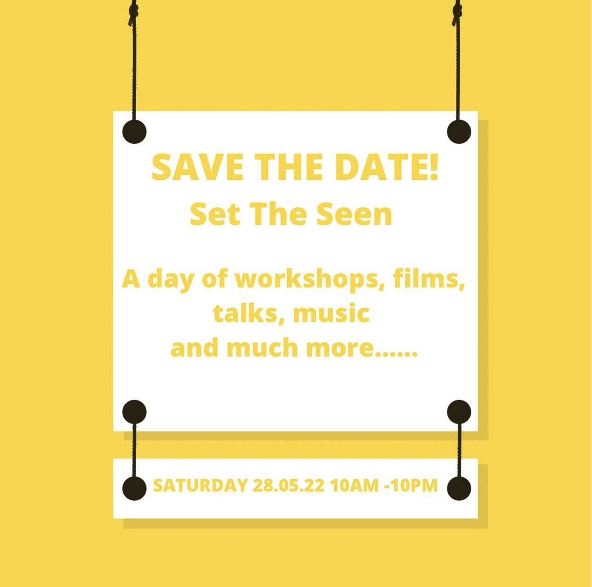 settheseenqpa's tweet photo. Save the Date! An inclusive day festival to bring awareness of invisible illness to the masses. Set The Seen includes talks, workshops, films, music and more. Saturday 28 May 10am to 10pm at Queen's Park Arena https://t.co/eadIHCGLGs