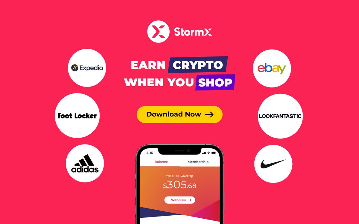 stormxio's tweet image. Shop at 1000+ stores globally and earn up to 87.5% Crypto Cashback in $BTC, $ETH, $DAI, and of course $STMX

Download &amp;gt; stormx.app.link/GetStormX