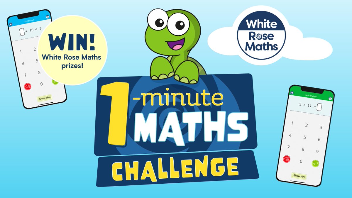 WhiteRoseEd's tweet photo. To celebrate the release of multiplication and division on the 1-Minute Maths app, we’re running a two-week #1minutemathschallenge! 🎉
Win daily White Rose Maths prizes and a brilliant prize bundle. 😍
More information coming soon on our social media accounts. 👀 https://t.co/gCWqbO6PvE