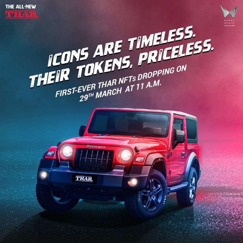 Mahindra_Thar's tweet photo. In 1949, we explored the impossible in the physical universe. 73 years later, we’re repeating it in the NFT universe.

Be the first owner of the first-ever Thar NFTs. Auction begins on 29th March at 11 a.m.