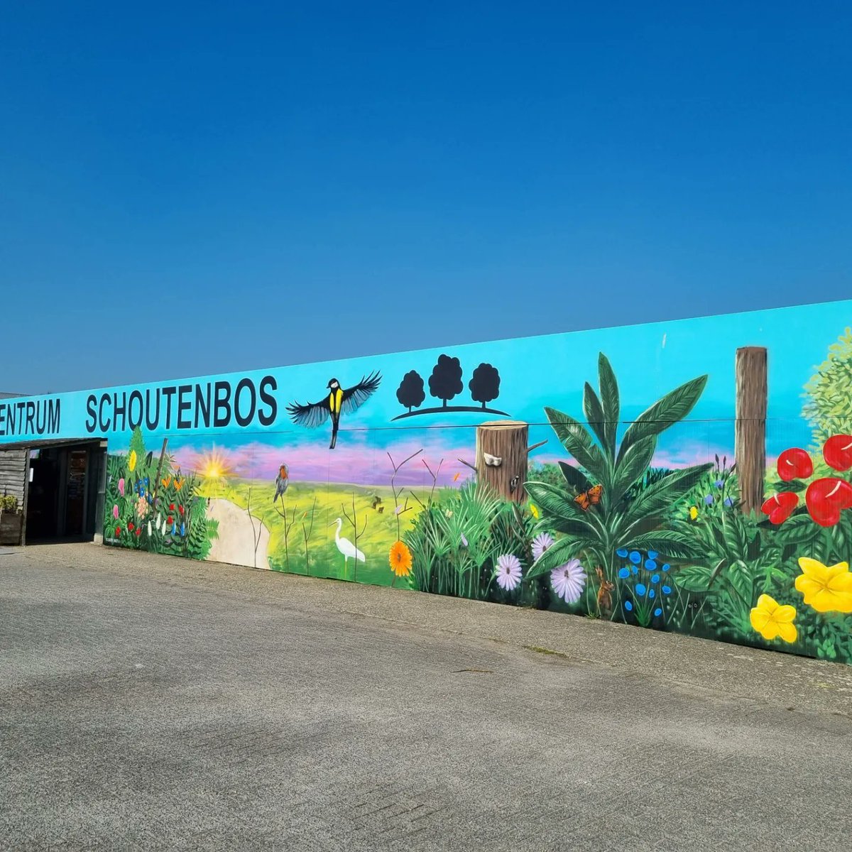 Ramon_Bruin's tweet photo. I painted a massive mural at a garden center. 40 meters wide and over 100 square meters in size. I used 200 spraycans to create this 🌼🌺🌳🌴
#graffiti #mural #largemural https://t.co/0nG7XcjnIW