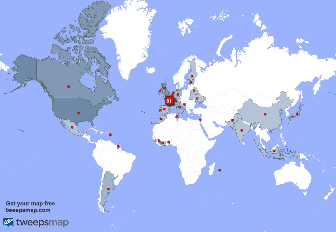 Merci beaucoup à mes 2 nouveaux abonnés qui vivent en: France la semaine dernière. tweepsmap.com/!bouque901