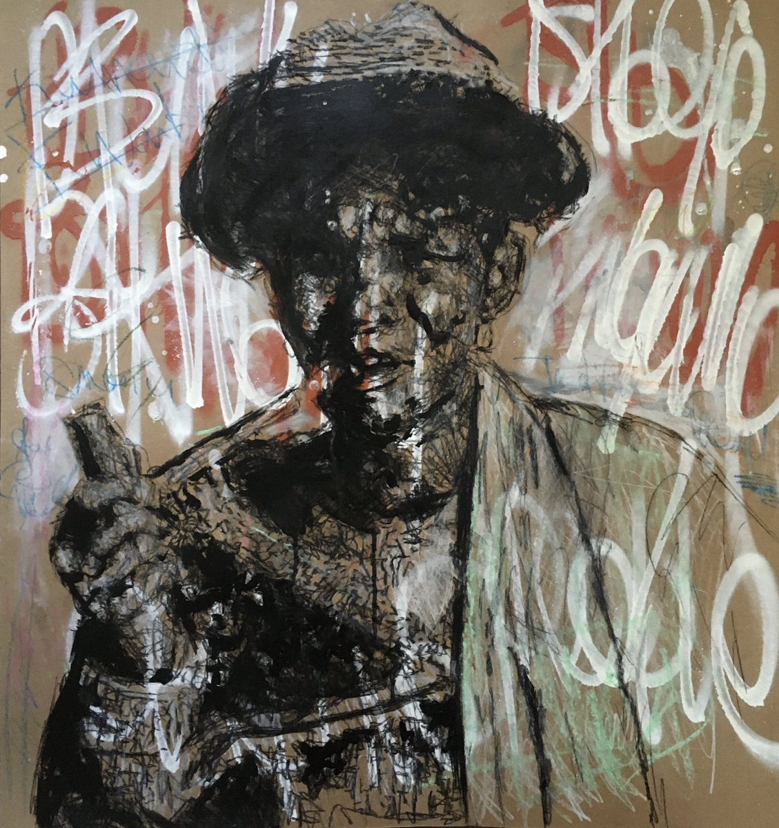 Powerfm987's tweet photo. [ON AIR] #CreativeCorner 

We’re joined in studio by Visual Artist, LudumoMaqabuka @dubltot.
His art and work is influenced by the South African socio-political landscape. Contrasts of his past rural and urban lifestyle.
Here is some of his work. 🎨 

#POWERWeek 🎙 @sehume_n https://t.co/VNKQuztBxh