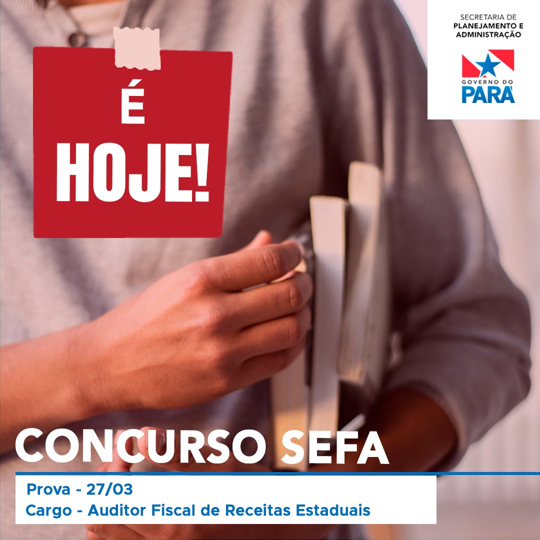 seplad_pa's tweet photo. As provas para o cargo de Auditor Fiscal de Receitas da Secretaria da Fazenda (Sefa) acontecem neste domingo,27 de março .  Manhã 

Abertura dos portões - 7h Fechamento dos portões- 8h

Tarde

Abertura dos portões - 14h
Fechamento dos portões- 15h

#Seplad
#Concursopublico https://t.co/LtbAlSnaeK