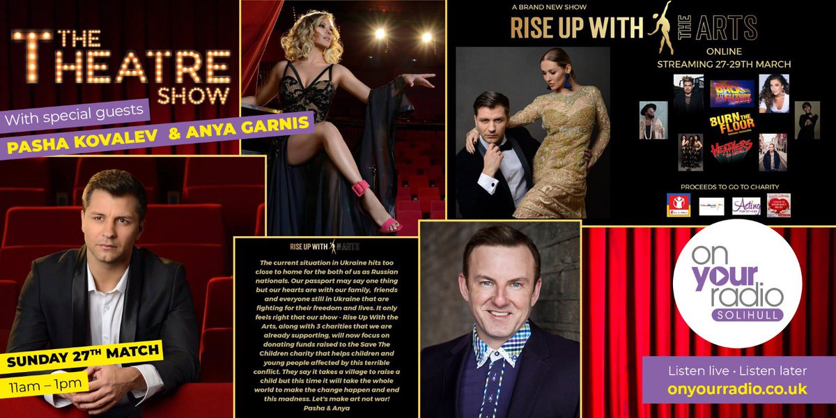 #happymothersday2022 on todays #theatre show my very special guests are @PashaKovalev @AnyaGarnisLA as we chat @riseupwitharts supporting @SCIUkraine @ActingforOthers @icandanceuk @TheActorsFund join us @OnYourRadioSol from 11am this morning 🎭🌼🌸🌼🌸🎭