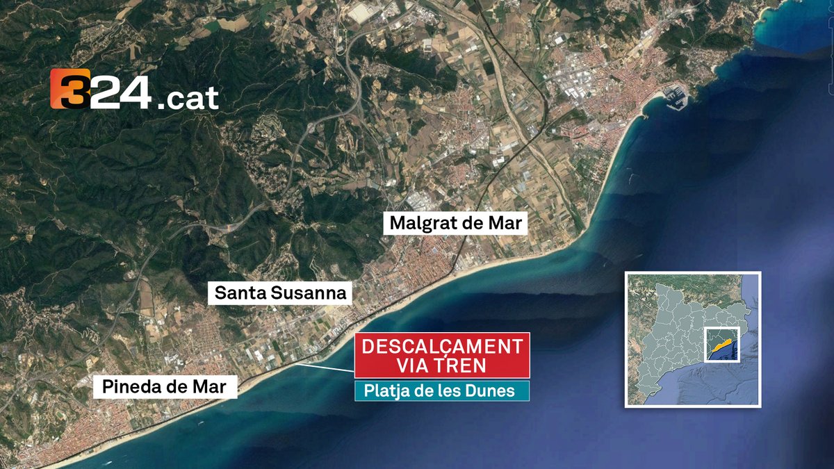 El punt on el mar ha arribat fins a les vies és la platja de les Dunes de Pineda de Mar. La circulació de trens de <a href="/rod1cat/">R1 Rodalies 🤖</a> està interrompuda i hi ha un servei alternatiu per carretera bit.ly/3wCViiI