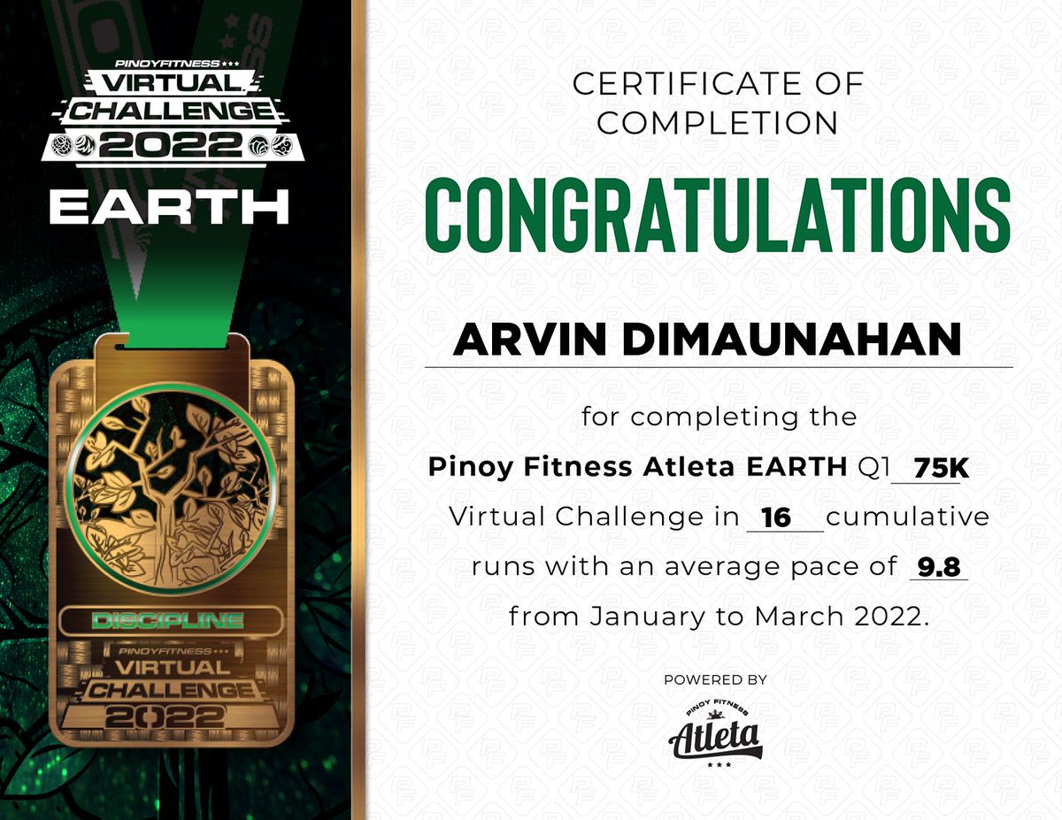 arbiiino's tweet photo. Congrats self! Improve natin pace sa Q2. Excited na sa first finisher medal. #pfatleta
@pinoyfitness https://t.co/PrNXUCuD4M