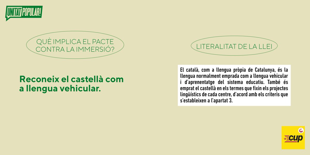 cupnacional's tweet photo. Què implica el pacte contra la immersió? Aquí 4️⃣ fragments de la Llei 👇 https://t.co/iI4RSNCawR