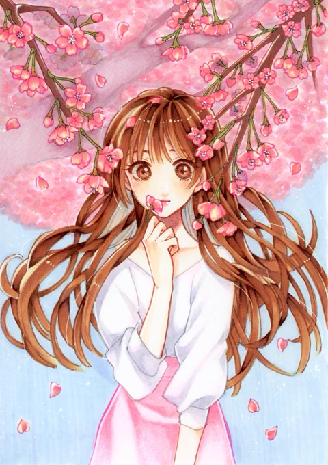 今日3月27日は桜の日 桜の絵もっと増やせたらいいなぁ( ˘ω˘ )  ※2枚目は線画をお借りして 塗らせて頂いたものです  #桜の日 #さくらの日 #コピック #春がきたぁみんなの作品を見て癒されよう