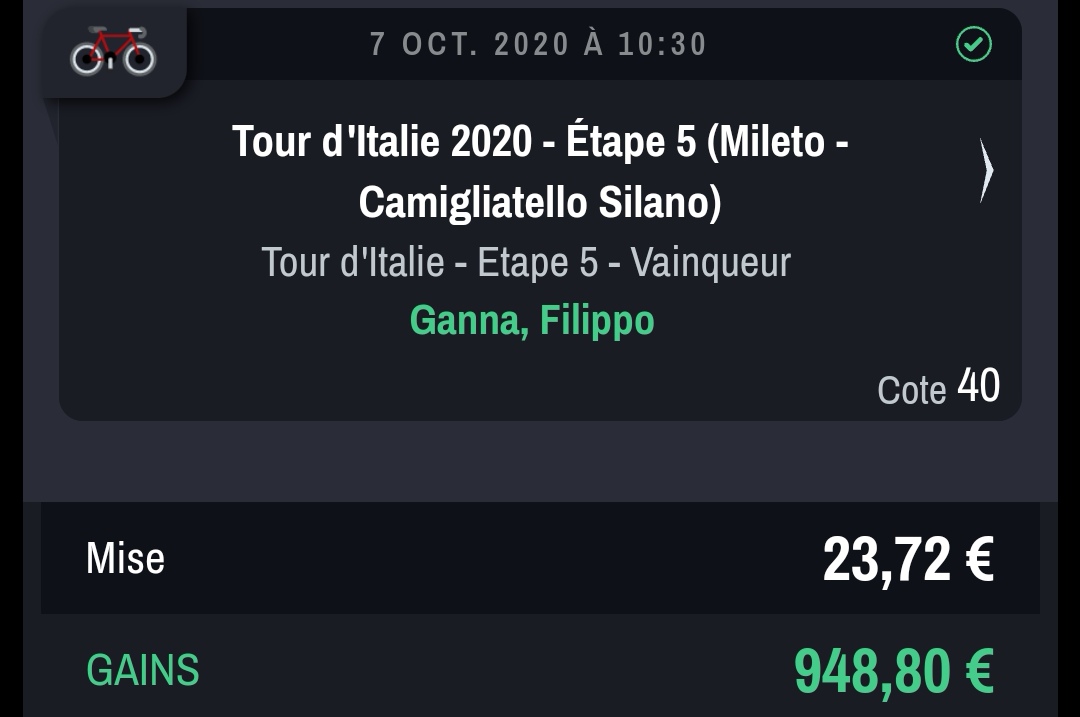 TheTipsDoctor's tweet photo. #Cyclisme 🚴‍♀️🇧🇪🇪🇸

Mes plus grosse cote  validée sur le cyclisme ❤💰🚴‍♀️

Sans compter le tennis &amp; le foot 💰😍🤑🚴‍♀️💰 https://t.co/MPWO7k1MLZ
