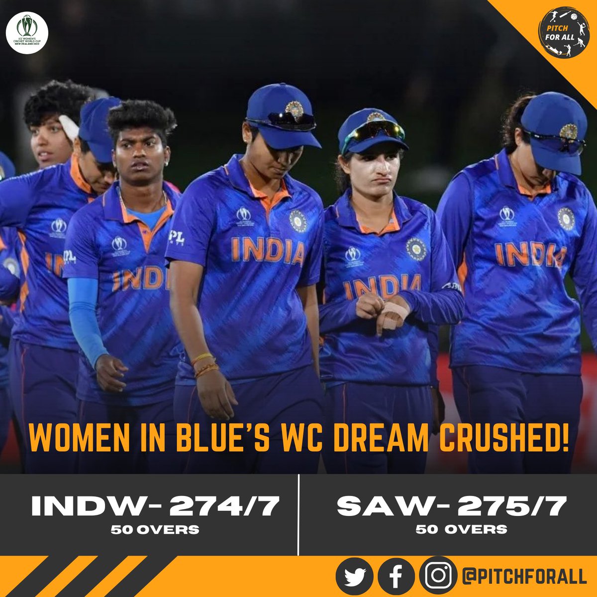pitchforall's tweet photo. Defeat off the last ball for India as the #WomenInBlue lose to South Africa and fail to make it to the semi-finals.
#sports #cricket #result #womeninblue #worldcup2022 #india #southafrica #athletes #running #training #digitalmediagr #pitchforall https://t.co/zWGm1ofLIW