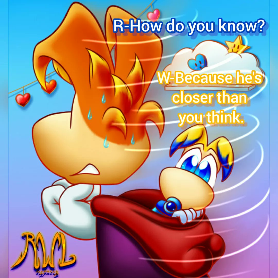 Should we tell Ray where he is? 😆 Rammy by Ced145 #Raywindly #Rayman #Wind  #friends #Ced145 #family #happyfamily #kawaii #cute #baby #comic #Ubisoft, image size:1080x1080