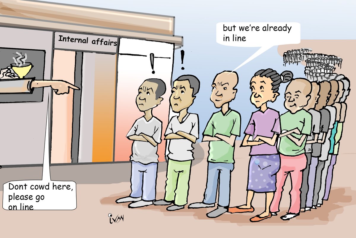 DailyMonitor's tweet photo. Ministry of Internal Affairs cautioned people against crowding their offices for passports. 
#MonitorToon | #MonitorUpdates https://t.co/EsdzItf3K4