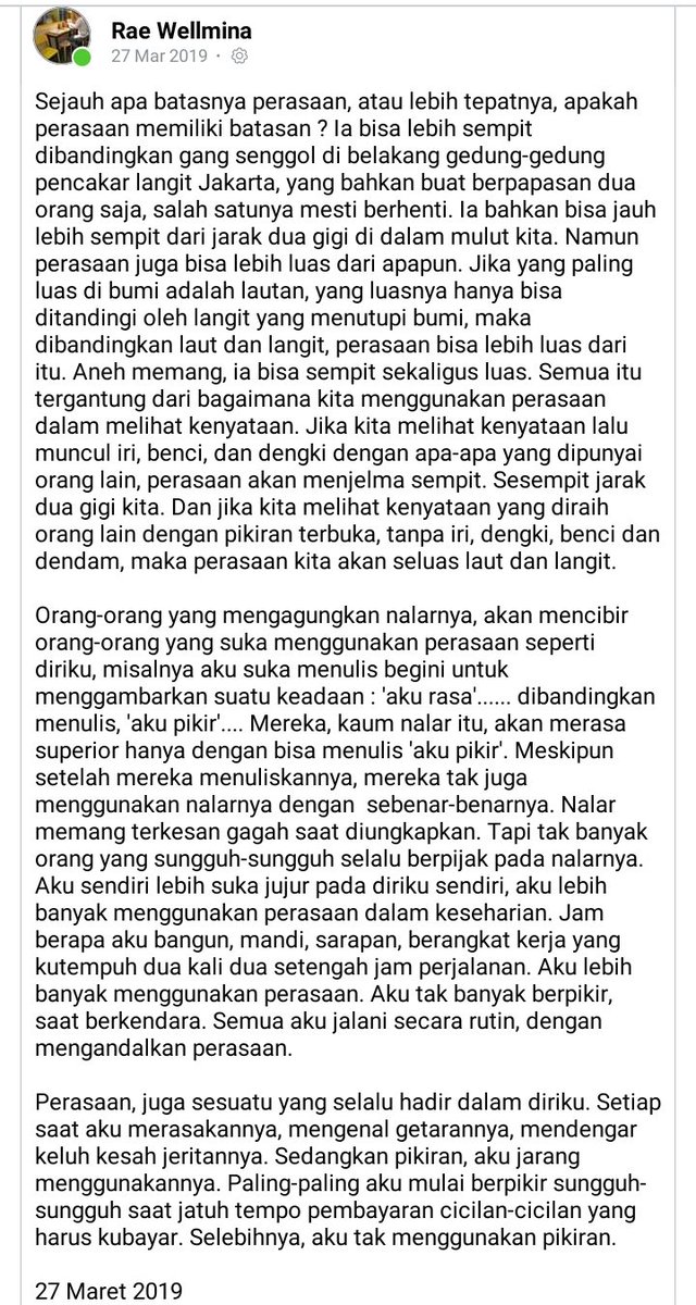 RaeWellmina's tweet photo. Antara Perasaan dan Nalar https://t.co/dRYt1I8os4