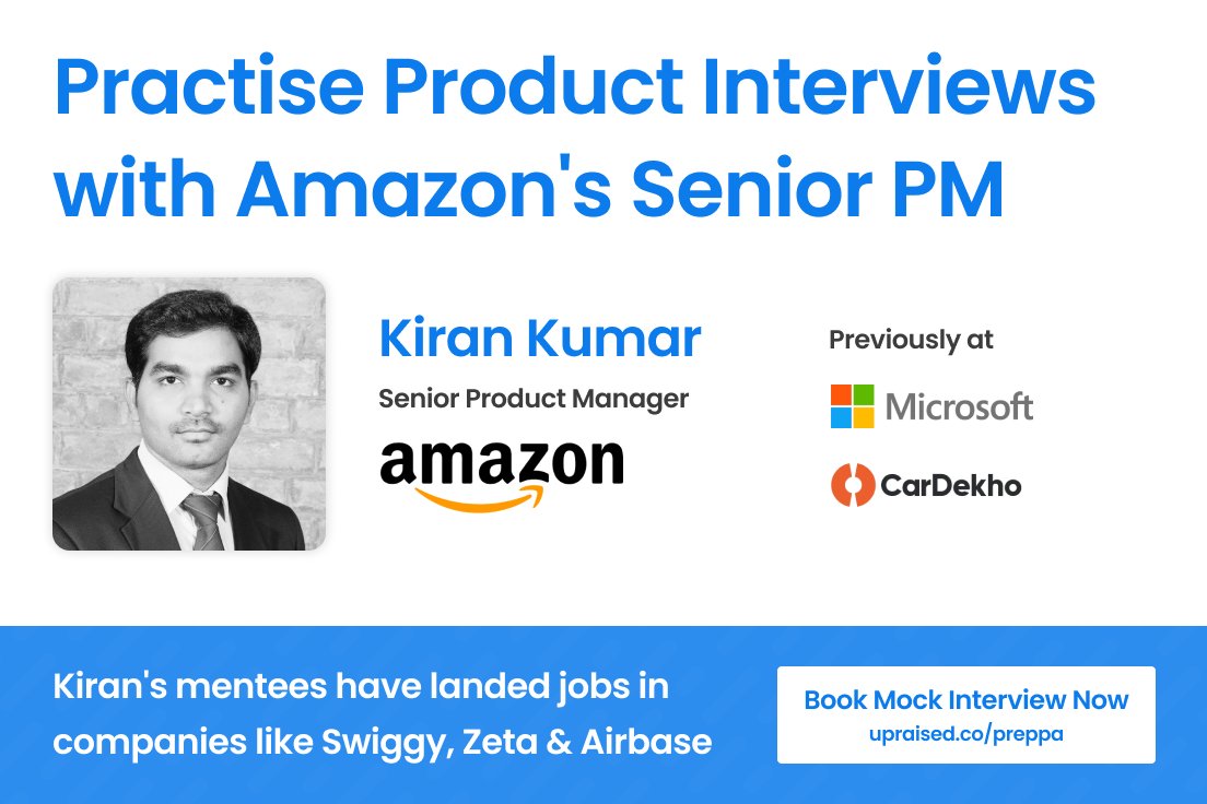 getupraised's tweet photo. Imagine - a Sr. product manager at @amazon is helping you crack your PM interview. Sounds too good to be true? 
Upraised has made this possible for you. 
Meet Kiran Kumar, a Sr. PM at Amazon with 9+ years of valuable experience!

Book the session here: https://t.co/OfBt51UNxh

1/ https://t.co/d7AjhVk4mP