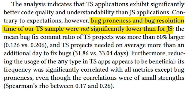 This is why empirical research in software engineering is important. Our theoretical beliefs (in this case that static typing results in more robust code) may not match reality. arxiv.org/pdf/2203.11115…