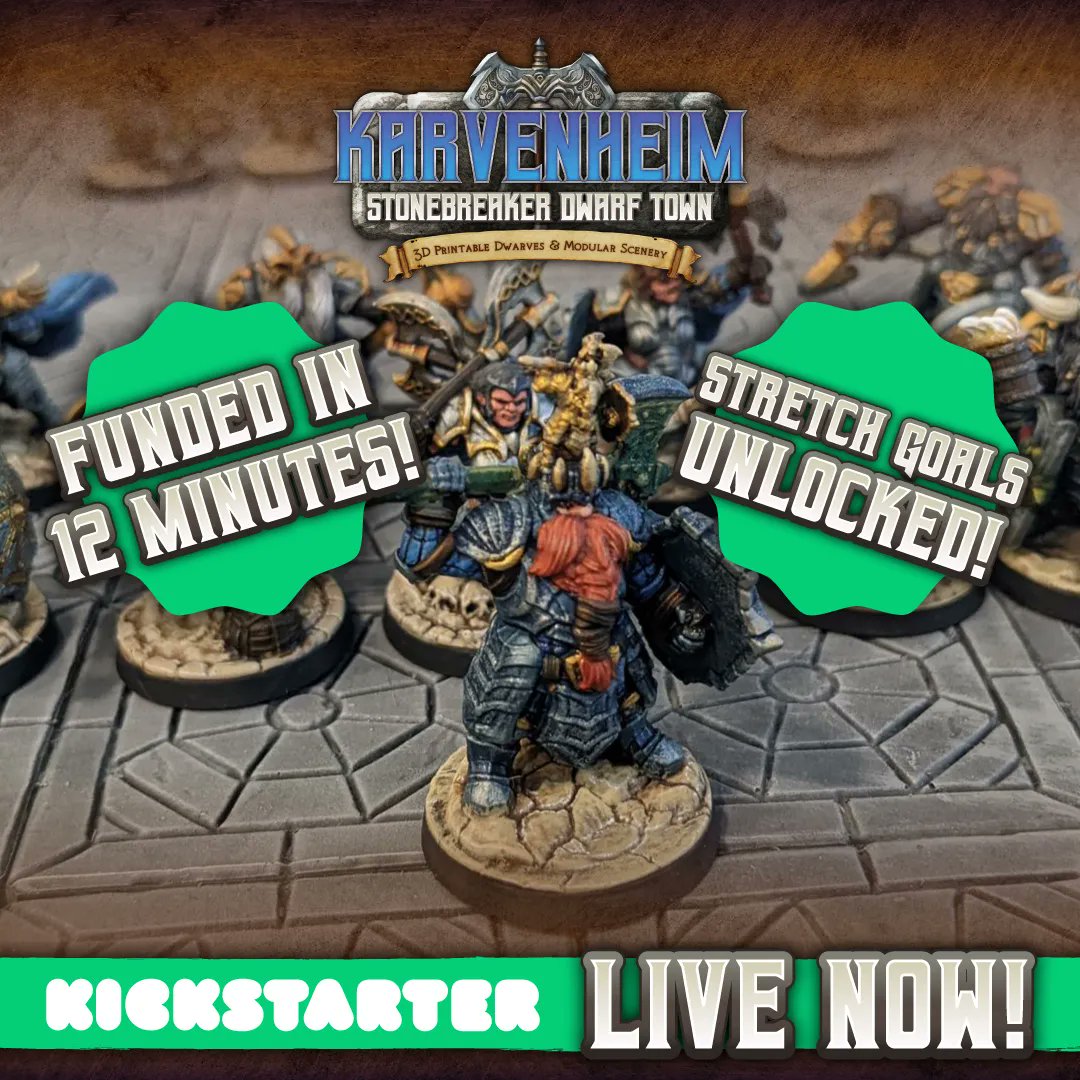 The Karvenheim campaign is off to an amazing start - we've already blasted through our funding goal and unlocked a load of stretch goals, so backers now get *even more* dwarf goodies! 😃 

Check out the campaign: buff.ly/35dHb89