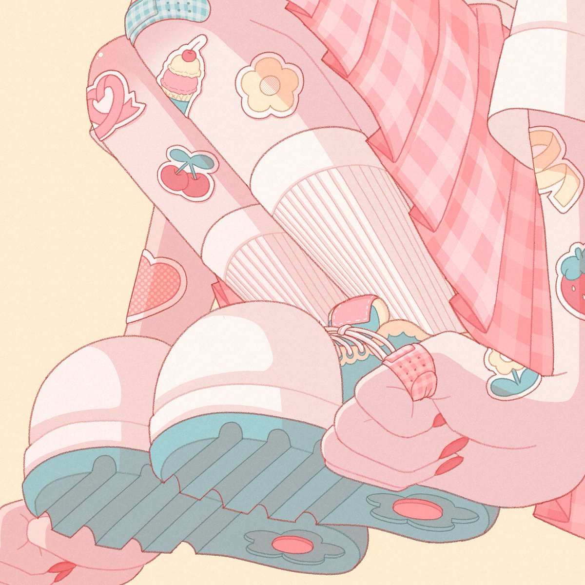 solo 1girl skirt pink skirt plaid socks food  illustration images