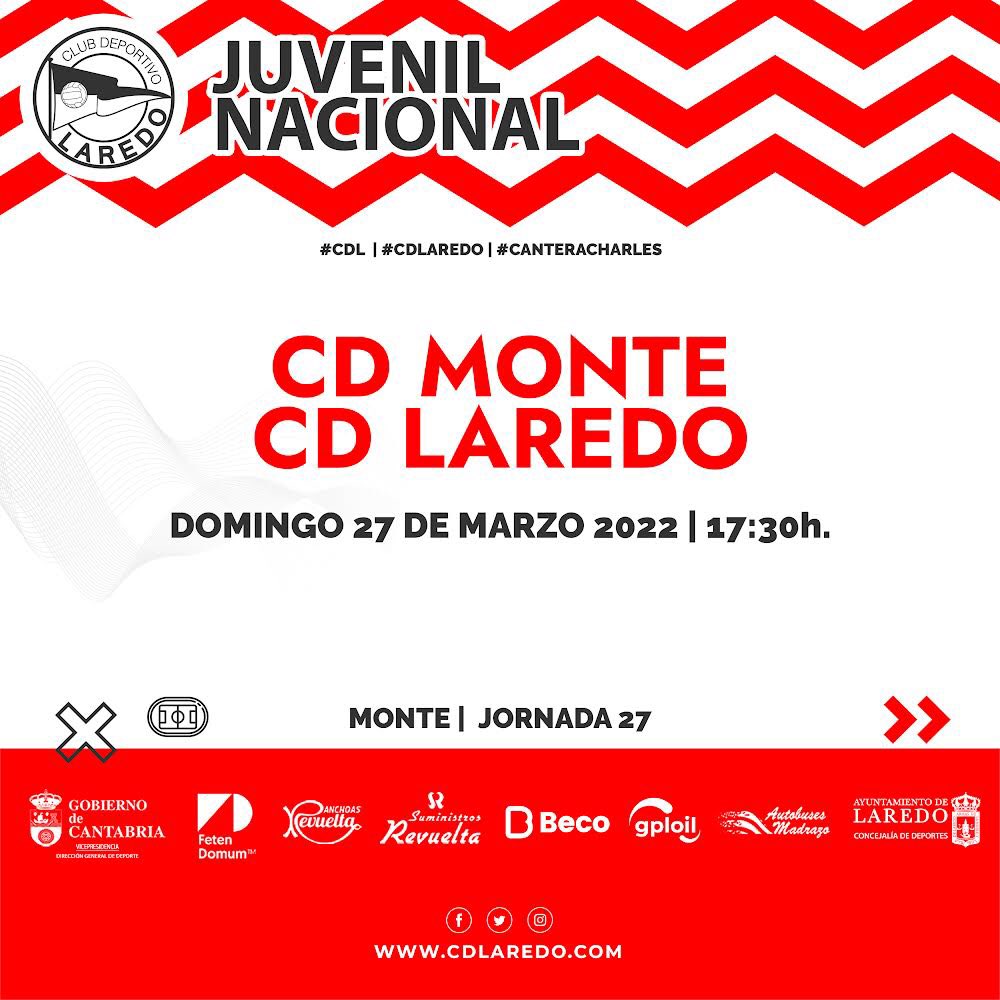 CDLaredo's tweet photo. 🚨¡¡DÍA DE PARTIDO!!
⚽️ Juvenil Nacional
🆚 #CDMonte
⏰17:30
🏟 Monte
#CDL | #JuvenilNacional | #CanteraCharles https://t.co/nSBnPlI0DH