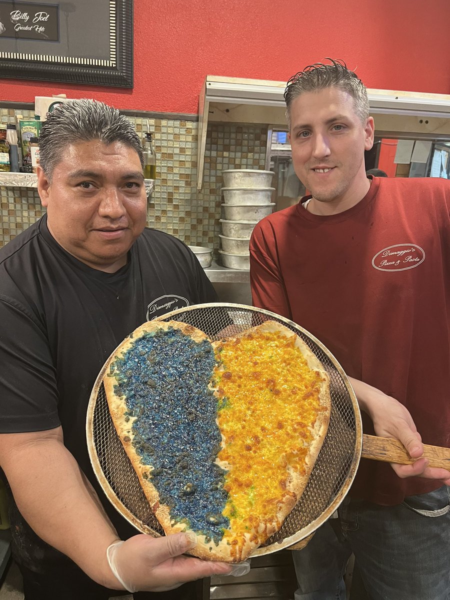 LONG ISLAND PIZZERIA TO UNVEIL UKRAINIAN HEART-SHAPED FLAG PIZZA  AND RAISE MONEY 
 MONEY FOR RELIEF 

DiMaggio's Pizzeria of Hicksville sunday march 27th at 1pm