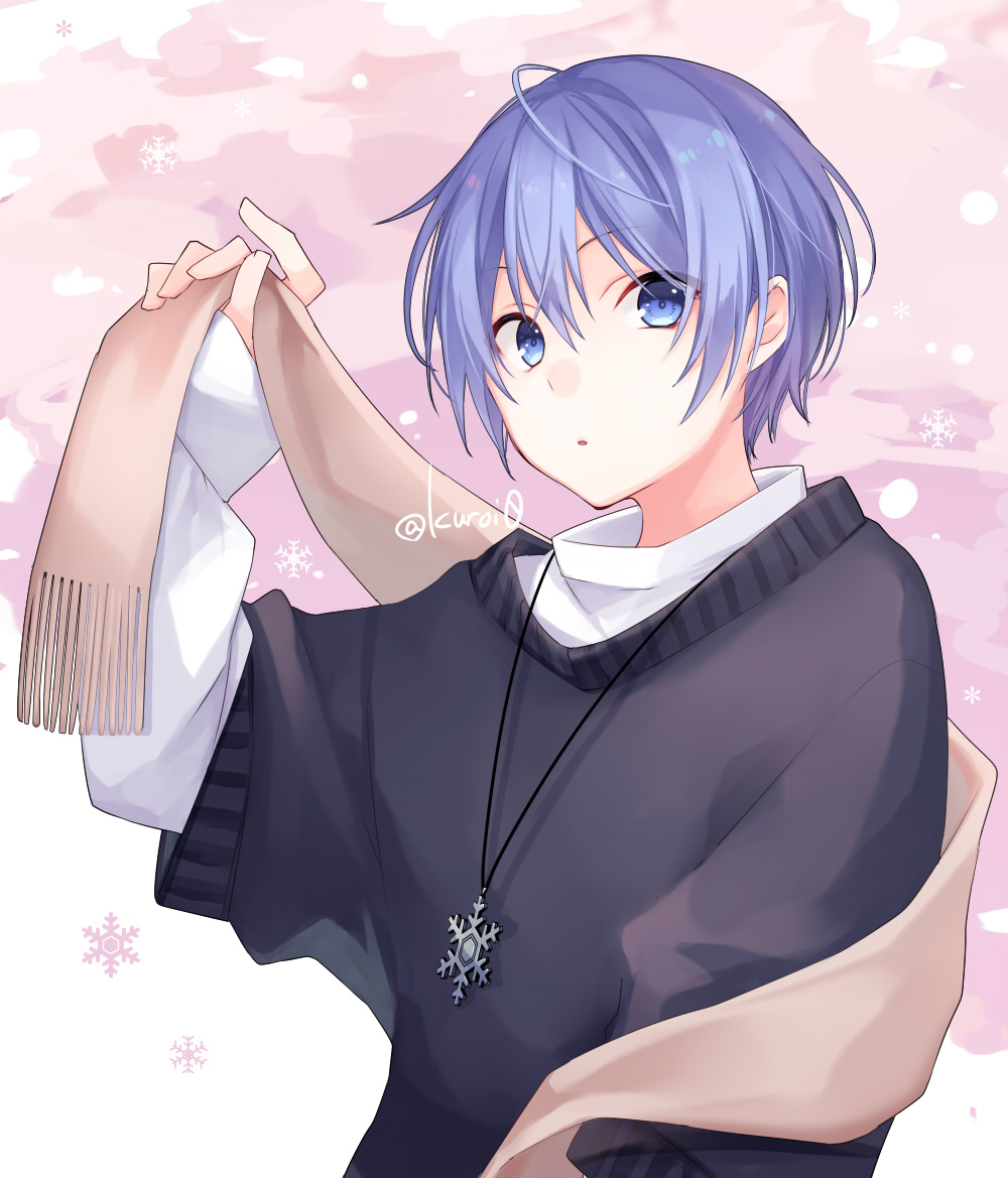 blue eyes 1boy male focus blue hair solo scarf jewelry  illustration images