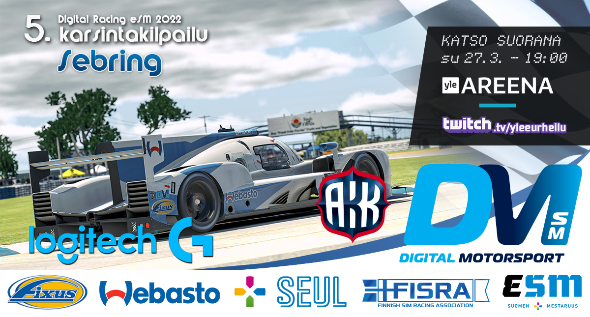 Tänään mennään viimeistä kertaa kuluvan kevään osalta! Digital Racing eSM 2022 karsintasarjan viimeinen osakilpailu livenä Yle Areenassa, sekä Yle e-urheilun twitchissä!🏁

<a href="/LogitechG/">Logitech G</a> #webasto #fixus <a href="/SEULry/">SEUL</a> <a href="/AKKMotorsport/">AKK-Motorsport</a> <a href="/yle_eurheilu/">Yle E-urheilu</a> #yleareena