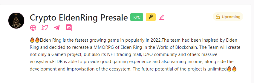 C_EldenRing's tweet photo. Hello Tarnished 🔥🔥

we had successfully passed the KYC from #pinksale 

#audit is on the way LFG 🚀🚀🚀🚀 

#MMORPG #GameFi #P2E #PlayToEarn
#BSC #IDO https://t.co/2sP1rv2Oo9