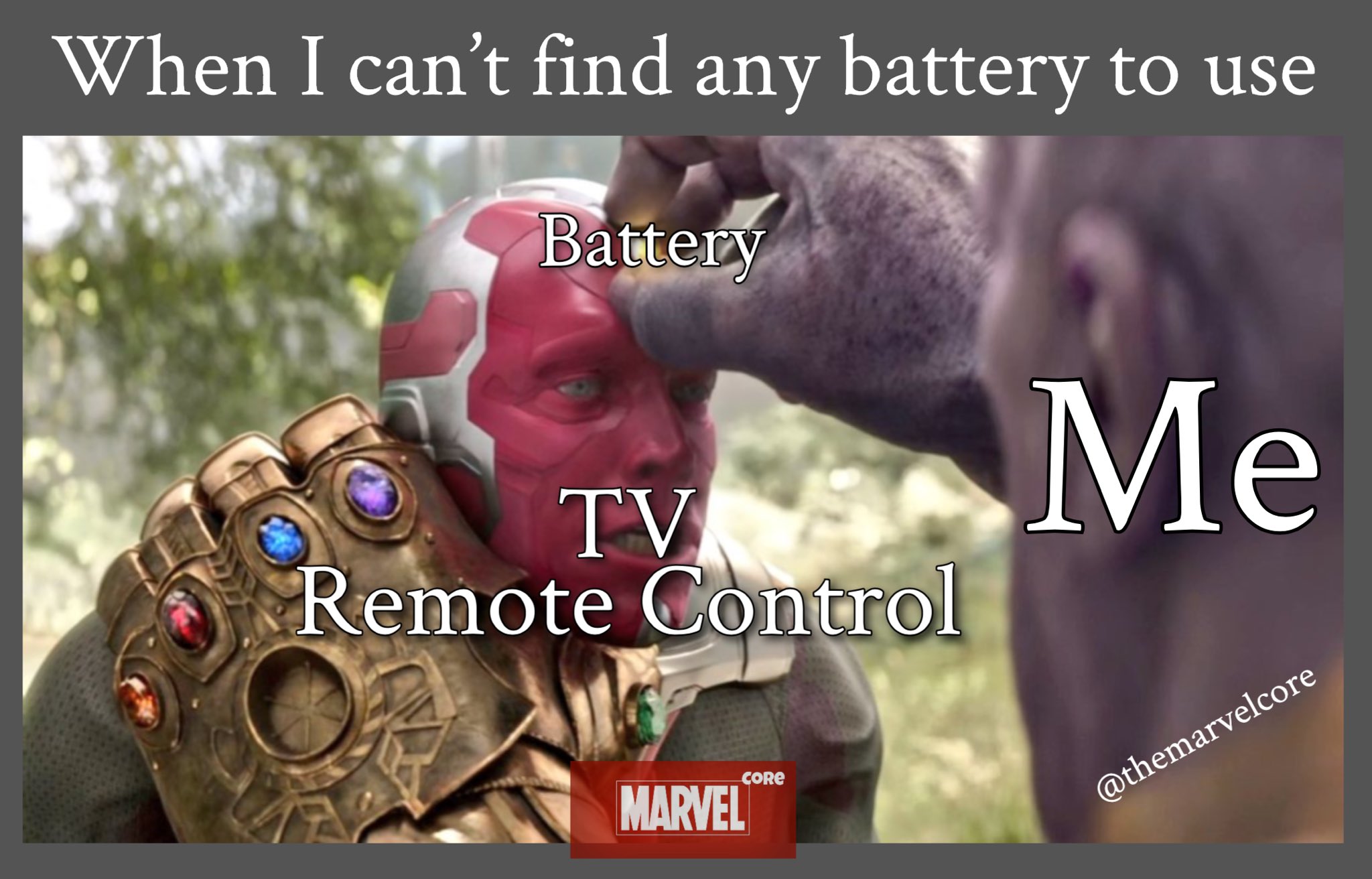 Marvel Core on X: "It's inevitable! ✨ #vision #thanos #mcumeme #marvelmeme  #battery #soulstone #marvelcore #marvel #memesunday  https://t.co/8Sd4J0IKvx" / X