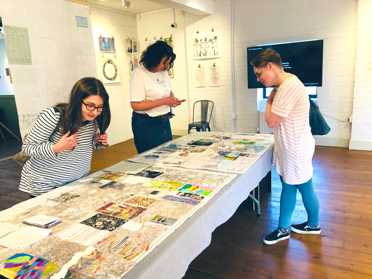 writetoempower's tweet photo. Spent a lovely, sunny Saturday at the @outposted1 exhibition with @K_Stansfield @Jo_Nissel and @JlmMorton ❤️

It was amazing to see these beautiful maps full of poetry &amp; art made during lockdown. Great to reflect on all the light &amp; connections that arose from that dark time ✨ https://t.co/y10JKtiKno