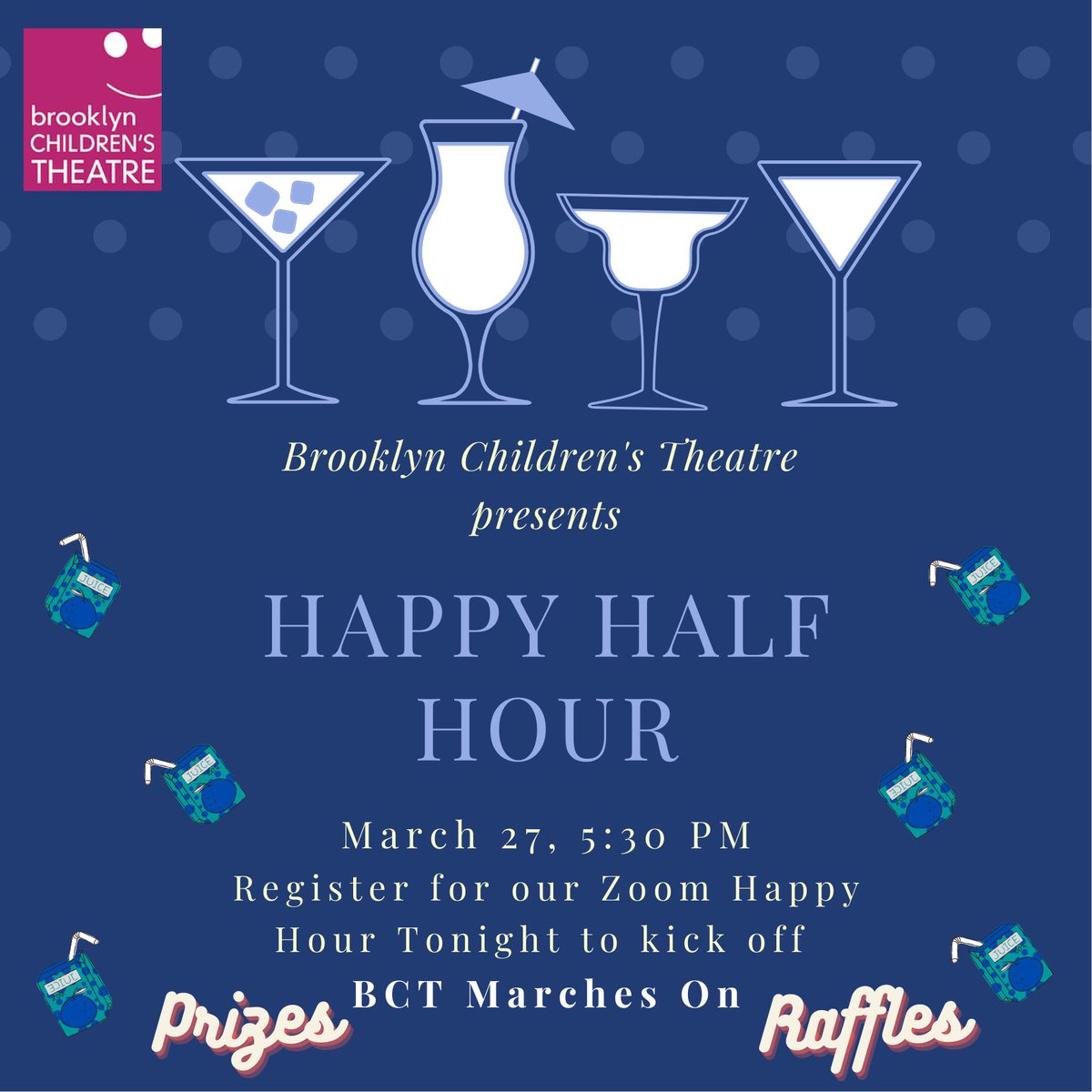 Happy Half Hour Tonight! Help us kick off our “BCT Marches On” week-long fundraiser tonight @ 5:30 PM! Bring a drink or juice box, a snack, and get excited to make a difference! 🎭

us02web.zoom.us/meeting/regist…