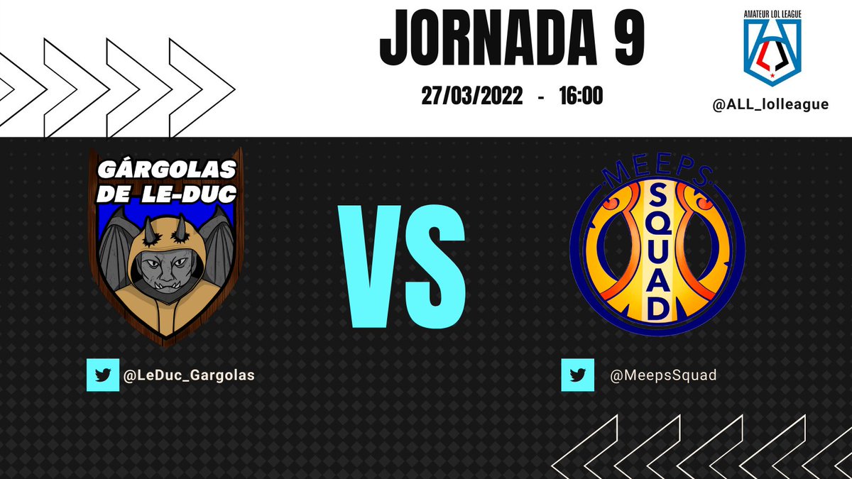LeDuc_Gargolas's tweet photo. Último partido de la fase regular!
Jornada nº 9 de @ALL_lolleague!!
🆚 @MeepsSquad!
Una derrota nos deja fuera de play off, a por la victoria!
#GoGargolas #StrongLikeARock https://t.co/nCHVSetgSH