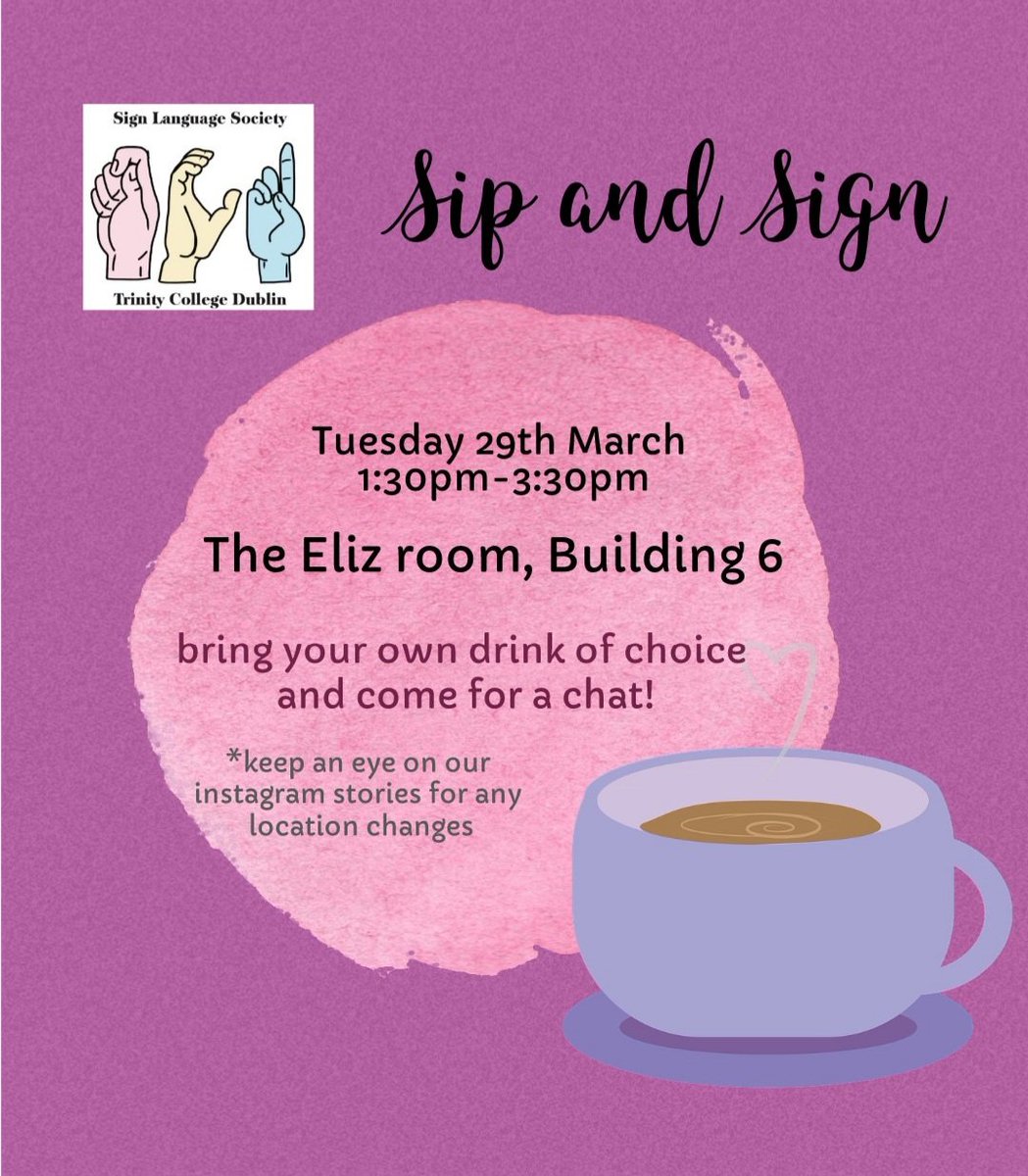 Our sip and sign will be on Tuesday the 29th of March 1.30-3.30 in the Eliz room house 6. Remember the room contains a kettle and microwave so you may bring your lunch also! Hope to see you there!