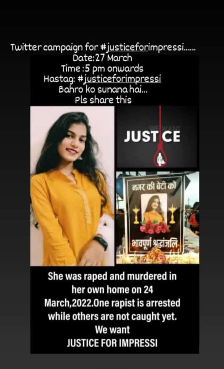 s_u_r_a_j_r_a_j's tweet photo. #justiceforimpressi
we want Justice!!! 
this was such a shameful act,.. 
we want rapist to be hanged.. https://t.co/B7chF4EoAK