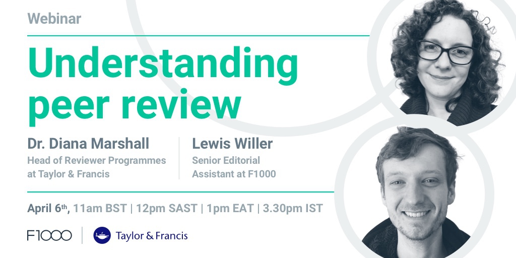 F1000's tweet photo. Are you a researcher? 

Join our webinar on April 6 where expert speakers Diana Marshall and Lewis Willer will be discussing the different types of #PeerReview and their benefits. 

Sign up today: https://t.co/VJbnEtzcxR https://t.co/LspTabeoUw