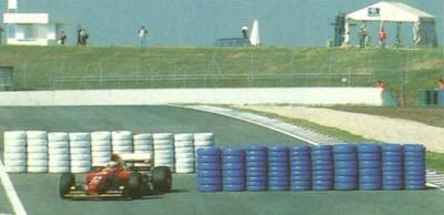 WhenF1Was's tweet photo. When the Barcelona tyre chicane offered about the same margin for error as Jeddah https://t.co/FqW7ueuWnQ