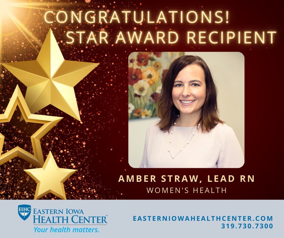 Congratulations to our most recent STAR Award recipient, Amber Straw, RN! Her nomination included, “I cannot provide any one example of Amber showing our values, because every action she performs within our walls is an example. Amber personifies our values!"