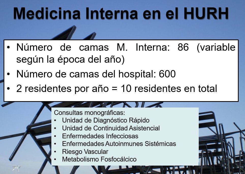 Twitter tiene estos días muchos mensajes para los futuros #2MIR22 #MIR2022 para que elijan un hospital y una especialidad.
Pues yo os doy 5 razones para que NO elijais el HURH para hacer M. Interna ¿o sí?
<a href="/CTOMedicinaES/">CTO Medicina</a> <a href="/academiamir/">Academia AMIR</a> <a href="/mirasturias/">MIR Asturias</a> <a href="/ceem_medicina/">Consejo Estatal de Estudiantes de Medicina</a> <a href="/Sociedad_SEMI/">Sociedad Española de Medicina Interna</a> 
1/6