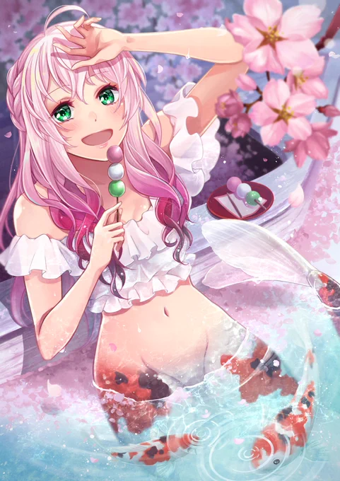 #去年の今頃どんな絵を描いていましたか

創作人魚さん2人目描いてました🌸🍡🧜🏻‍♀️ 
