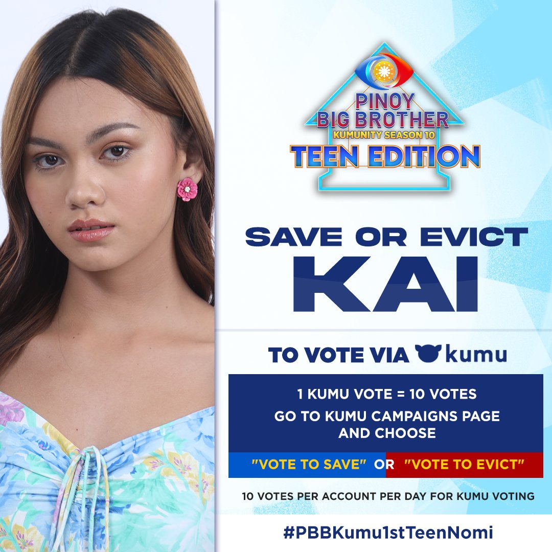 PBBabscbn's tweet photo. You have the power to vote for Kai!

To VOTE VIA KUMU: Go to Kumu campaigns and choose Vote to Save or Vote to Evict KAI! 
#PBBKumu1stTeenNomi https://t.co/24F43nz7wM