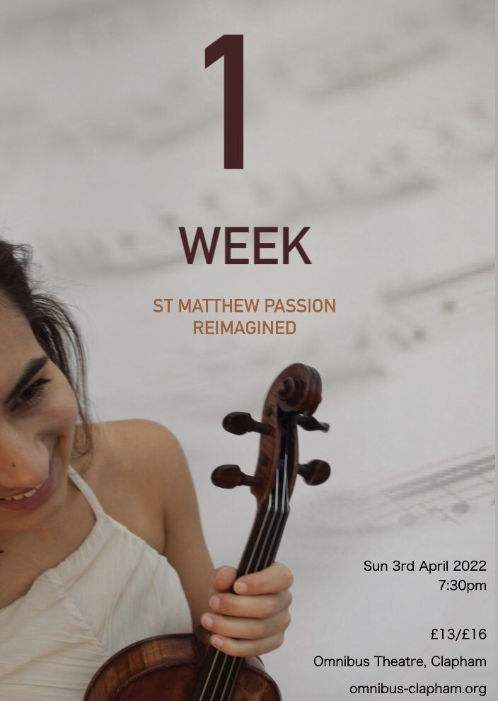 1 week until St Matthew Passion Reimagined! 

Old and new, a feast for your ears.

Book now! 🎫 

omnibus-clapham.org/the-st-matthew…