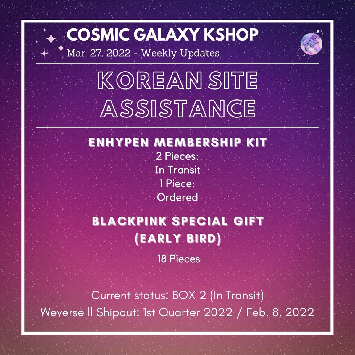 CGKShop's tweet photo. #CG_WeeklyUpdates
March 27, 2022 - Weekly Updates
🌟EN- MemKit
🌟BP Special Gift
🌟NCT 2021 Universe
🌟DICON PC 101: Custom Book
🌟Fromis_9 MG Hand Signed
💟For ongoing lapags:
check #/CG_Ongoing
💟For weekly proofs:
check #/CG_WeeklyProofs
💌DM for concerns and clarifications https://t.co/YXYf52ceEx