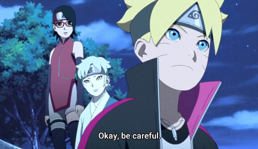 borusaramoments's tweet photo. Sarada saying to Boruto "okay, be careful" on today's episode, it's like she always senses he's gonna do something dangerous 😭😂 #boruto https://t.co/3DKOVZEw5r